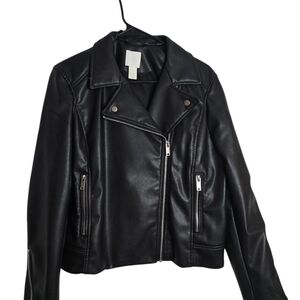H&M Black Leather Moto Jacket for Women Sz M